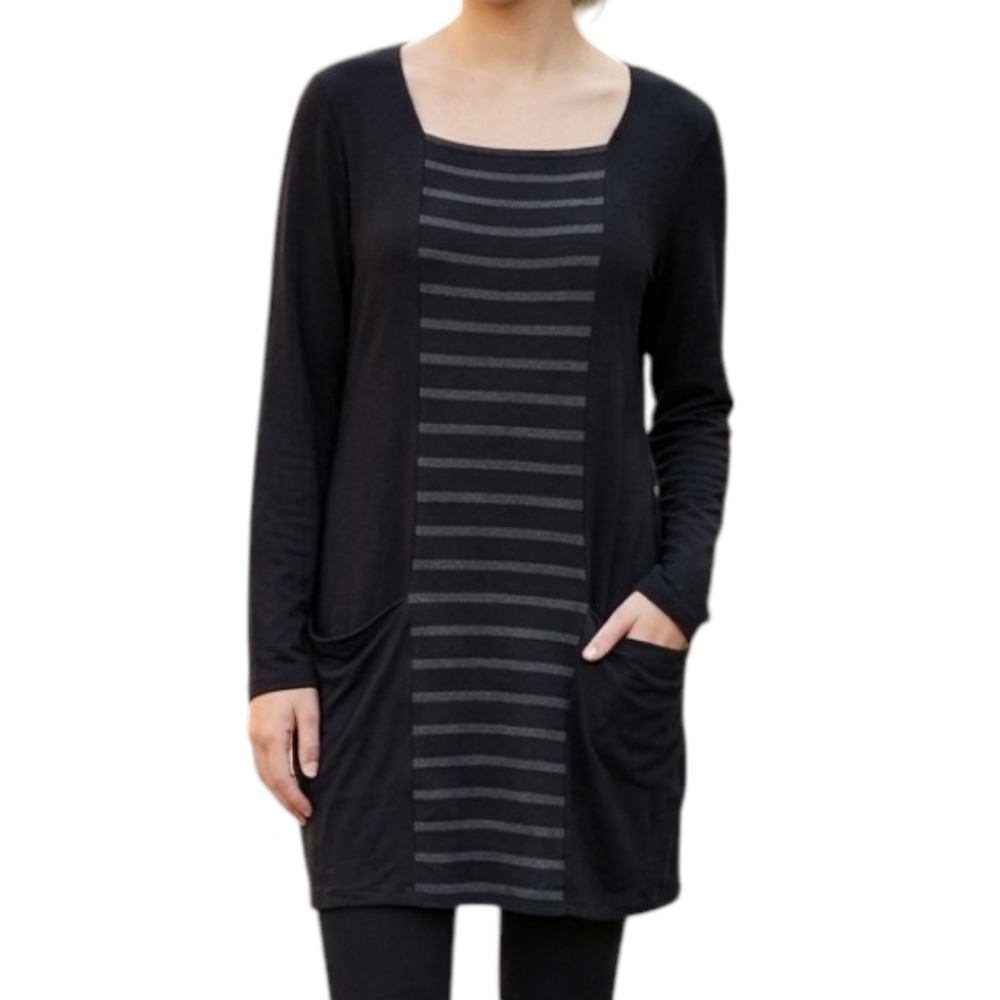 Miik Tunic Dress Minimalist Bamboo Medium Monochrome Stretchy Soft Black Grey